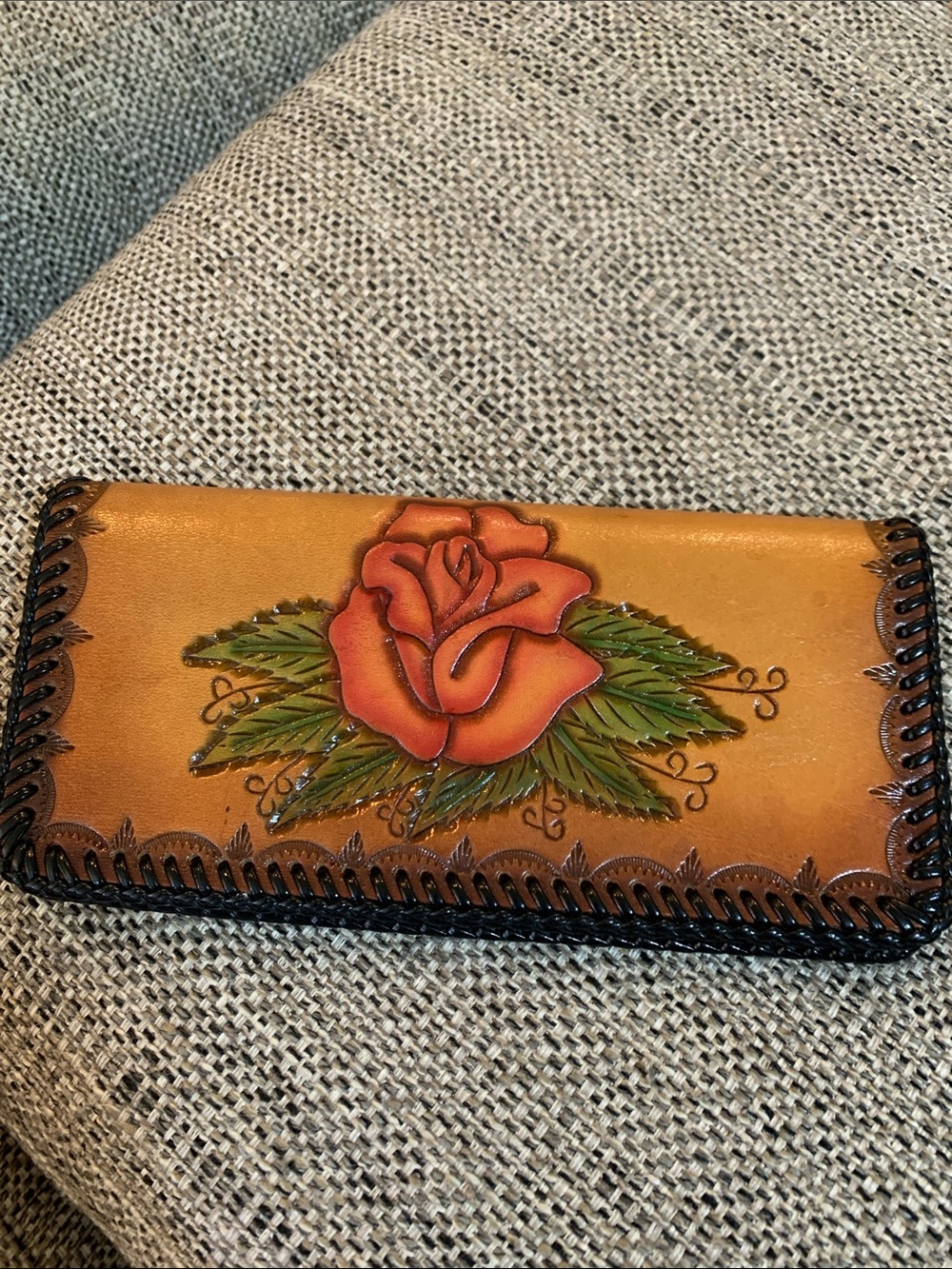 Leather handmade wallet roses